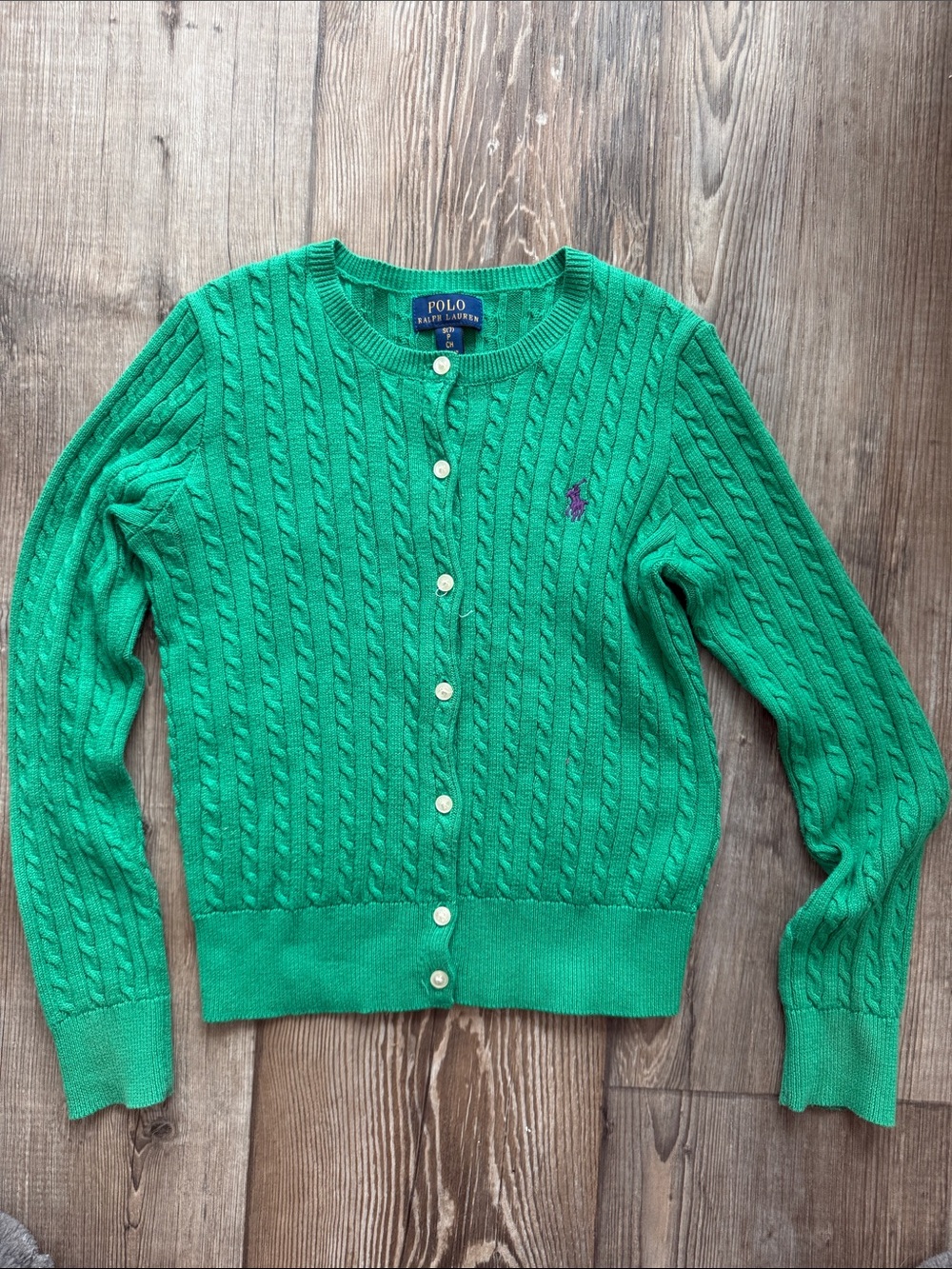 Polo by Ralph Lauren Bright Green Cable Knit Button Cardigan